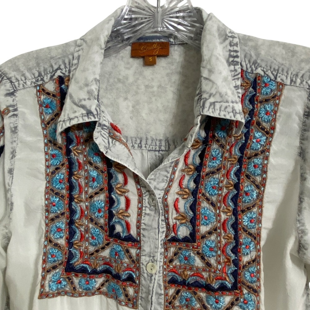 Scully Embroidered Button Down Shirt Women’s Small Westernwear Boho lightweight - Picture 2 of 8